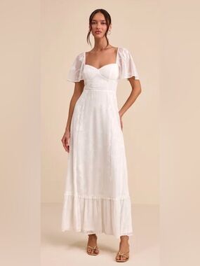 Tailor Made For You White Jacquard Lace-Up Maxi Dress